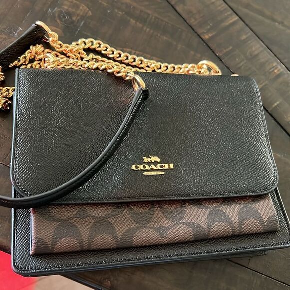 Coach Pebbled Klare Crossbody Gold Black Convertible Shoulder Purse Bag - Picture 3 of 6